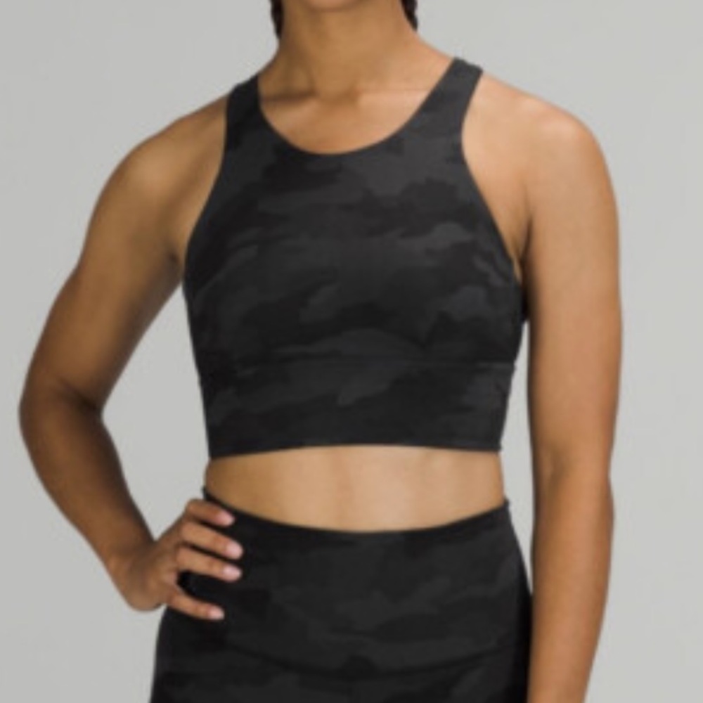 Lululemon Black/Grey Camo Wunder Train Long Line Sports Bra - Size 10